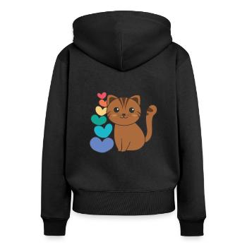 Regenbogen Herzen Pride LGBTQ süße tiere Katze - Frauen Premium Bio Zip Hoodie - Schwarz - Hinten - Julia (174cm)