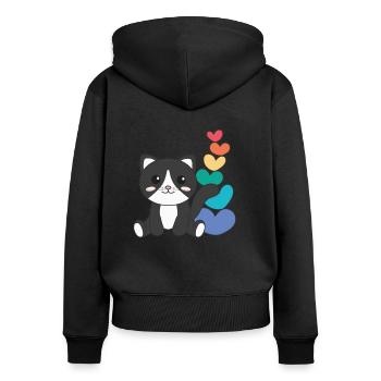 Regenbogen Herzen Pride LGBTQ süße tiere Katze - Frauen Premium Bio Zip Hoodie - Schwarz - Hinten - Julia (174cm)