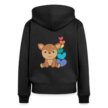 Regenbogen Herzen Pride LGBTQ süße tiere Reh - Frauen Premium Bio Zip Hoodie - Schwarz - Hinten - Julia (174cm)