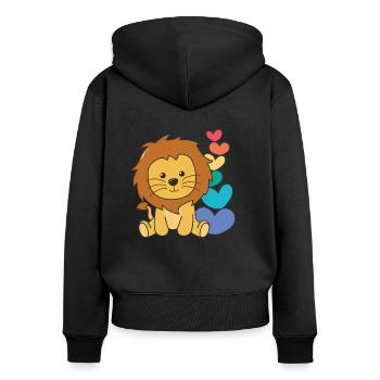 Rainbow Hearts Pride LGBTQ Cute Animals Lion - Women's Premium Organic Zip Hoodie - black - Back - Julia (174cm)