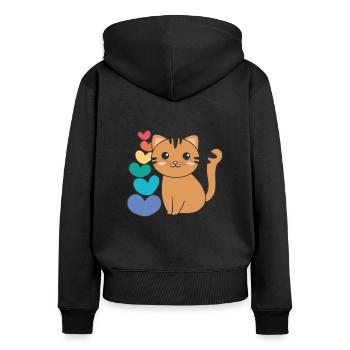 Regenbogen Herzen Pride LGBTQ süße tiere Katze - Frauen Premium Bio Zip Hoodie - Schwarz - Hinten - Julia (174cm)