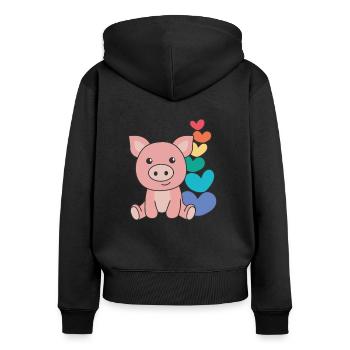 Regenbogen Herzen Pride LGBTQ süße tiere Schwein - Frauen Premium Bio Zip Hoodie - Schwarz - Hinten - Julia (174cm)