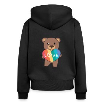 Regenbogen Herzen Pride LGBTQ süße tiere Bär - Frauen Premium Bio Zip Hoodie - Schwarz - Hinten - Julia (174cm)