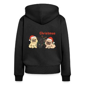 Carlin Noël Animaux mignons Chiens Joyeux Noël - Sweat à capuche zippé Premium bio Femme - noir - Dos - Julia (174cm)