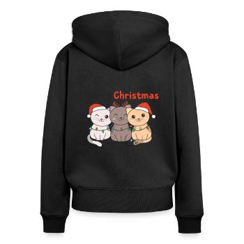 Chat Noël Animaux mignons chats Joyeux Noël - Sweat à capuche zippé Premium bio Femme - noir - Dos - Julia (174cm)