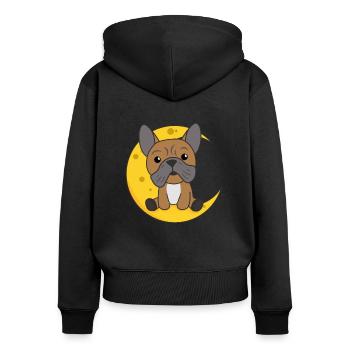 Moon Bulldog cute animals for children at night - Women's Premium Organic Zip Hoodie - black - Back - Julia (174cm)