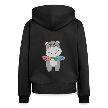 Rainbow Flag Gay Pride LGBTQ Herzen Hippo - Frauen Premium Bio Zip Hoodie - Schwarz - Hinten - Julia (174cm)