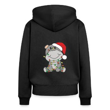 Hippo Weihnachten Winter Tiere Hippos - Frauen Premium Bio Zip Hoodie - Schwarz - Hinten - Julia (174cm)