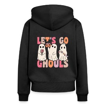 Let's go ghouls groovy ghost with vintage flowers - Women's Premium Organic Zip Hoodie - black - Back - Julia (174cm)