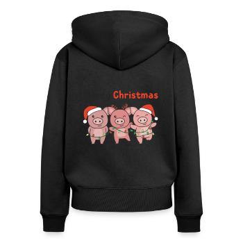 Pig Christmas sweet pigs Merry Christmas - Women's Premium Organic Zip Hoodie - black - Back - Julia (174cm)