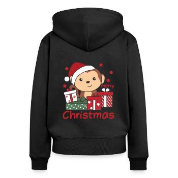 Monkey Christmas Gift Winter Animals Monkeys - Women's Premium Organic Zip Hoodie - black - Back - Julia (174cm)