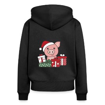 Cochon Cadeau de Noël Animaux d’hiver Cochons - Sweat à capuche zippé Premium bio Femme - noir - Dos - Julia (174cm)