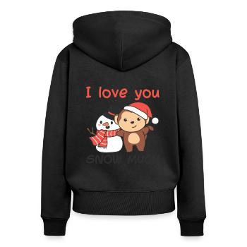 Singe je t’aime neige beaucoup schneemann wortspiel - Sweat à capuche zippé Premium bio Femme - noir - Dos - Julia (174cm)