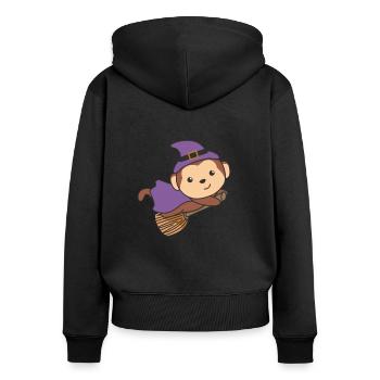 Singe Halloween Sorcière Enfants Costume de Sorcière - Sweat à capuche zippé Premium bio Femme - noir - Dos - Julia (174cm)