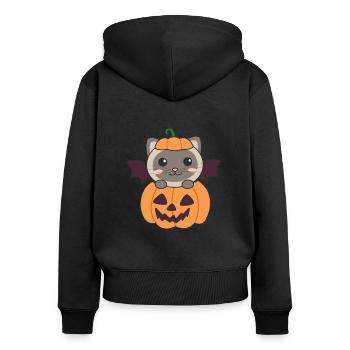 Chat Halloween Citrouille Bat Costume - Sweat à capuche zippé Premium bio Femme - noir - Dos - Julia (174cm)