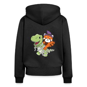 Rote Panda Happy Halloween T-Rex Mumie Kostüm - Frauen Premium Bio Zip Hoodie - Schwarz - Hinten - Julia (174cm)