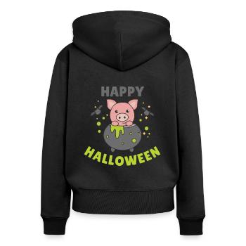 Cochon Joyeux Halloween Chaudron Chauve-souris - Sweat à capuche zippé Premium bio Femme - noir - Dos - Julia (174cm)