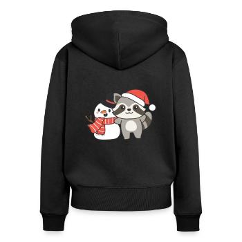 Raccoon with snowman in winter at Christmas - Women's Premium Organic Zip Hoodie - black - Back - Julia (174cm)