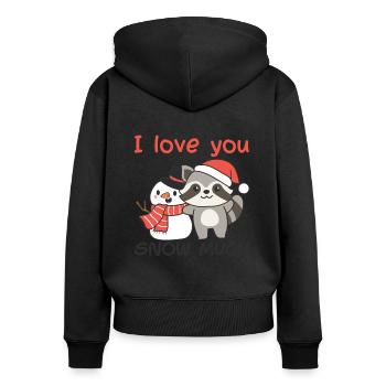 Waschbär I love you snow much schneemann wortspiel - Frauen Premium Bio Zip Hoodie - Schwarz - Hinten - Julia (174cm)
