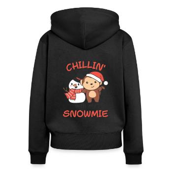 Monkey Chillin avec mon bonhomme de neige - Sweat à capuche zippé Premium bio Femme - noir - Dos - Julia (174cm)