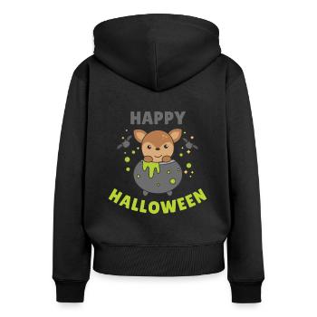 Reh Happy Halloween Hexenkessel Fledermaus - Frauen Premium Bio Zip Hoodie - Schwarz - Hinten - Julia (174cm)