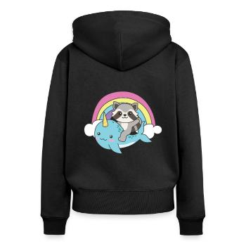 Narwal Waschbär ozean einhorn kawaii Regenbogen - Frauen Premium Bio Zip Hoodie - Schwarz - Hinten - Julia (174cm)