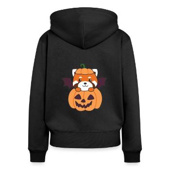 Rote Panda Halloween Kürbis Fledermaus Kostüm - Frauen Premium Bio Zip Hoodie - Schwarz - Hinten - Julia (174cm)