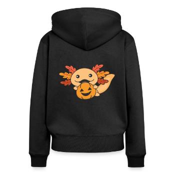 Herbst Axolotl mit Herbstblättern Kürbis Herbst - Frauen Premium Bio Zip Hoodie - Schwarz - Hinten - Julia (174cm)