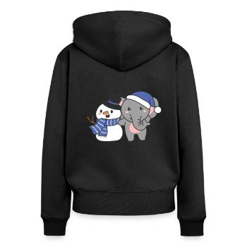Elephant with snowman in winter for Christmas - Women's Premium Organic Zip Hoodie - black - Back - Julia (174cm)