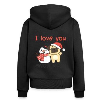 Mops I love you snow much schneemann wortspiel - Frauen Premium Bio Zip Hoodie - Schwarz - Hinten - Julia (174cm)