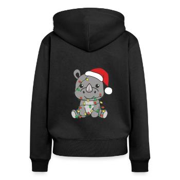 Nashorn Weihnachten Winter Tiere Nashörner - Frauen Premium Bio Zip Hoodie - Schwarz - Hinten - Julia (174cm)