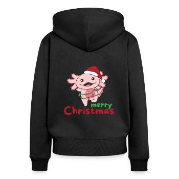 Axolotl Joyeux Noël Hiver Axolotls - Sweat à capuche zippé Premium bio Femme - noir - Dos - Julia (174cm)