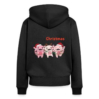 Axolotl Noël Sweet Axolotls Joyeux Noël - Sweat à capuche zippé Premium bio Femme - noir - Dos - Julia (174cm)