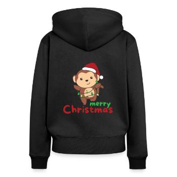 monkey merry christmas winter animals monkeys - Women's Premium Organic Zip Hoodie - black - Back - Julia (174cm)