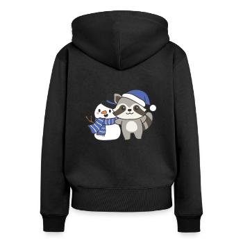 Raccoon with snowman in winter for Christmas - Women's Premium Organic Zip Hoodie - black - Back - Julia (174cm)