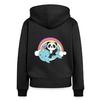 Narwal Panda ozean einhorn kawaii Regenbogen - Frauen Premium Bio Zip Hoodie - Schwarz - Hinten - Julia (174cm)