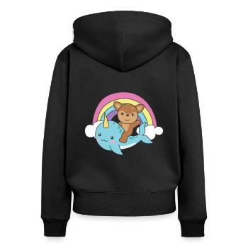 Narwal Reh ozean einhorn kawaii Regenbogen - Frauen Premium Bio Zip Hoodie - Schwarz - Hinten - Julia (174cm)