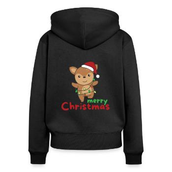 Reh fröhliche Weihnachten Winter Tiere Rehe - Frauen Premium Bio Zip Hoodie - Schwarz - Hinten - Julia (174cm)