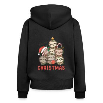 Paresseux arbre de Noël Joyeux Noël - Sweat à capuche zippé Premium bio Femme - noir - Dos - Julia (174cm)
