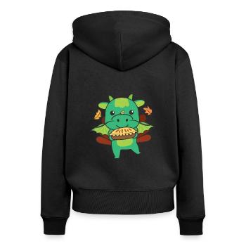 thanksgiving day outfits Truthahn Drache mit Pie - Frauen Premium Bio Zip Hoodie - Schwarz - Hinten - Julia (174cm)