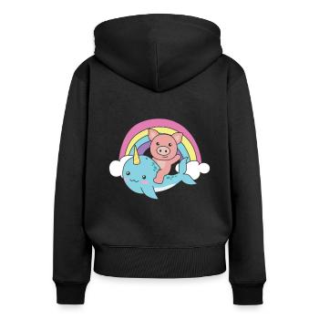 Narval Cochon Ocean Unicorn kawaii Arc-en-ciel - Sweat à capuche zippé Premium bio Femme - noir - Dos - Julia (174cm)