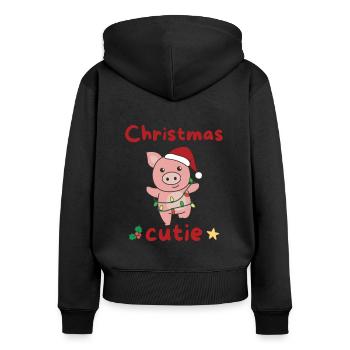 Cochon de Noël Cochons Mignon de Noël - Sweat à capuche zippé Premium bio Femme - noir - Dos - Julia (174cm)