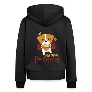 thanksgiving day outfits turkey jack Russell Pie - Women's Premium Organic Zip Hoodie - black - Back - Julia (174cm)