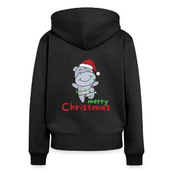 Hippo fröhliche Weihnachten Winter Tiere Hippos - Frauen Premium Bio Zip Hoodie - Schwarz - Hinten - Julia (174cm)