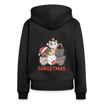 Cat Christmas Tree Merry Christmas - Women's Premium Organic Zip Hoodie - black - Back - Julia (174cm)