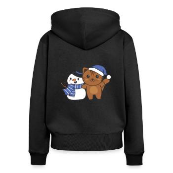 Cat with snowman in winter for Christmas - Women's Premium Organic Zip Hoodie - black - Back - Julia (174cm)
