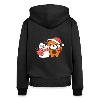 Rote Panda mit Schneemann im Winter zu Weihnachten - Frauen Premium Bio Zip Hoodie - Schwarz - Hinten - Julia (174cm)