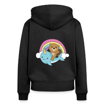 Narwal Biber ozean einhorn kawaii Regenbogen - Frauen Premium Bio Zip Hoodie - Schwarz - Hinten - Julia (174cm)