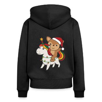 Licorne de Noël Cerf Joyeux Noël Licorne - Sweat à capuche zippé Premium bio Femme - noir - Dos - Julia (174cm)