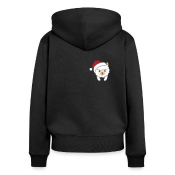 Fröhliche Weinachten süßes Lama in Brusttasche - Frauen Premium Bio Zip Hoodie - Schwarz - Hinten - Julia (174cm)